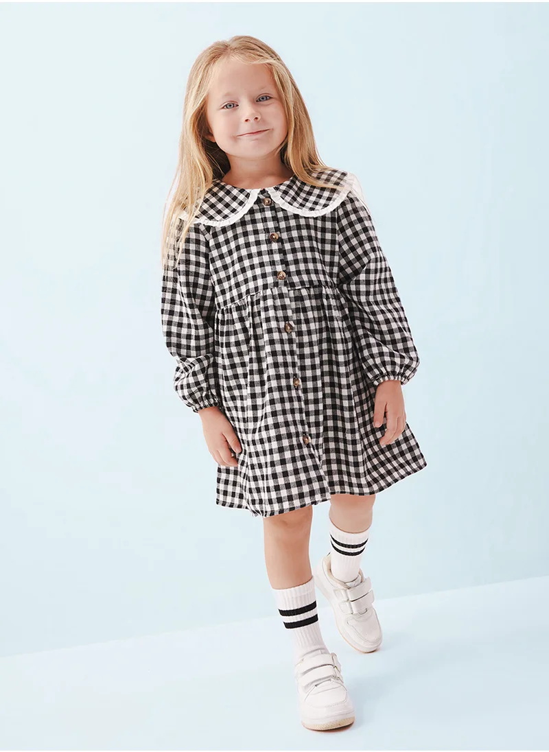 DeFacto Large Collar Plaid Pattern Button-Up Flannel Dress