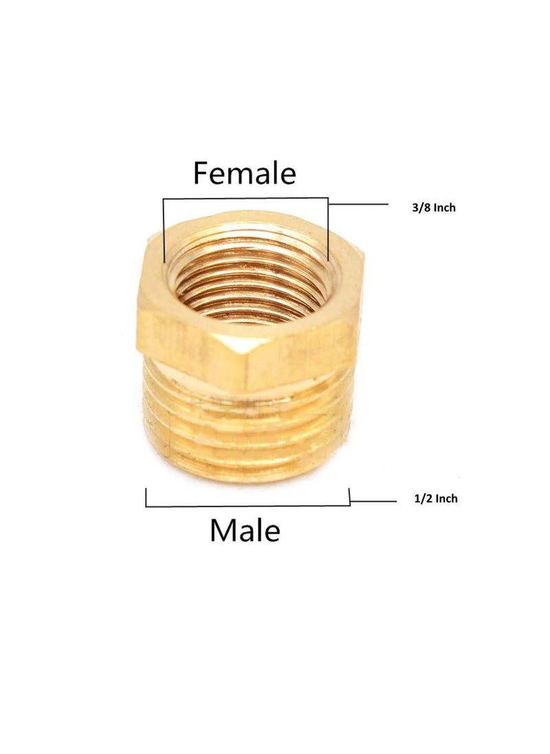 Generic - Pack of 2 Brass Reducer BSP Male Thread to BSP Female Thread Reducing Bush Hex Reducer Bushing Hose Pipe Fitting Connector Adapter 1/2''X3/8'' - Image 1