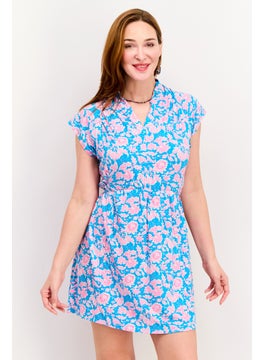 French Connection Women Floral Print Mini Dress, Blue  - Image 1
