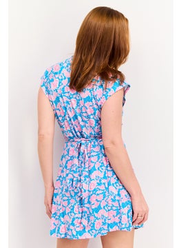 French Connection Women Floral Print Mini Dress, Blue  - Image 3