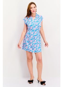 French Connection Women Floral Print Mini Dress, Blue  - Image 4