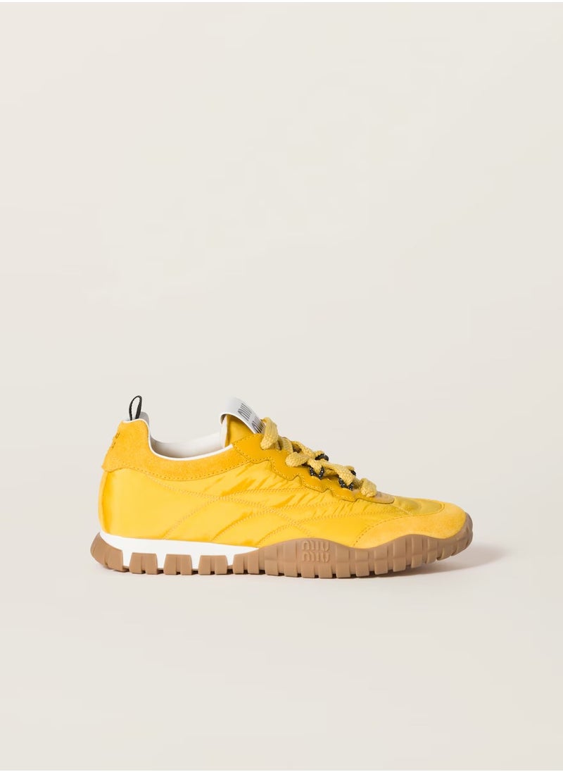 MIU Tyre technical fabric and suede sneakers