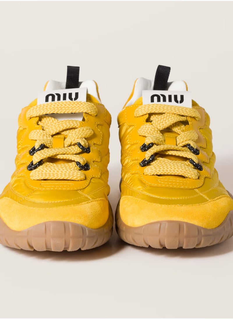MIU Tyre technical fabric and suede sneakers