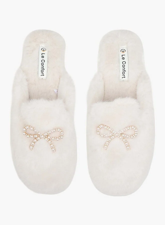 Le Confort Women's Bow Embellished Faux Fur Bedroom Mules