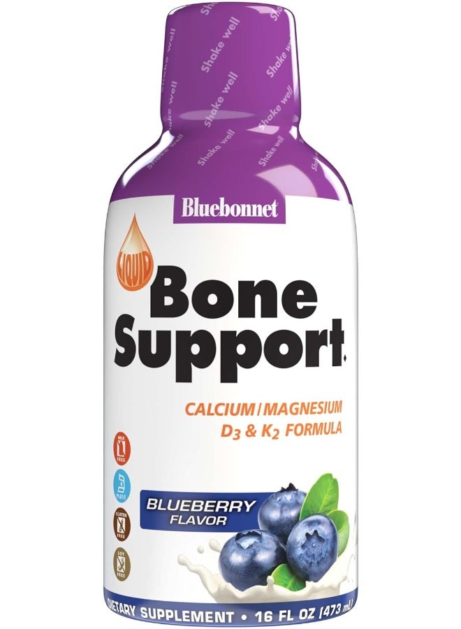 Bluebonnet Nutrition Liquid Bone Support Calcium Citrate, Magnesium Citrate, Vitamin D3, K2, for Bone Health, Non GMO, Gluten Free, Soy free, milk free, kosher, 16 Fl Oz, 32 Servings, Blueberry Flavor - Image 1