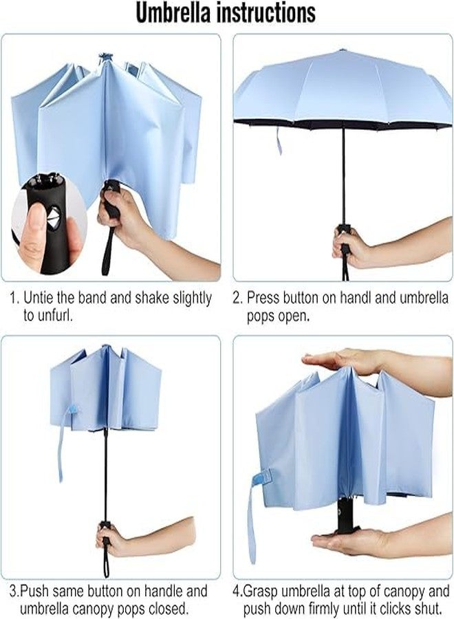 UNIQUE CART All-Weather Windproof Travel Umbrella 96 CM Automatic Compact Folding Design with UV Protection for Rain & Sun (Light Blue) - Image 5
