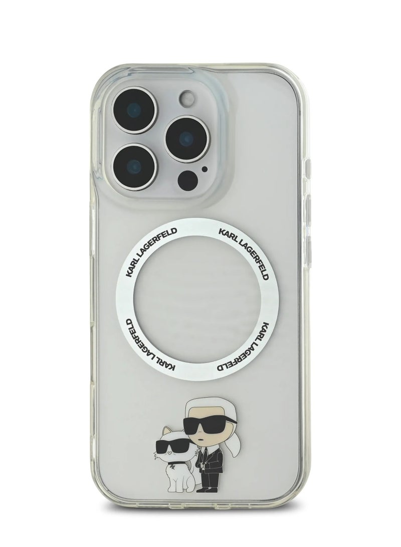 كارل لاغرفيلد جراب MagSafe لهاتف iPhone 16 Pro Max IML Hard Cover مع Nft Karl & Choupette / حماية من السقوط / تصميم نحيف / خفيف الوزن / سهل التركيب - شفاف - Image 1