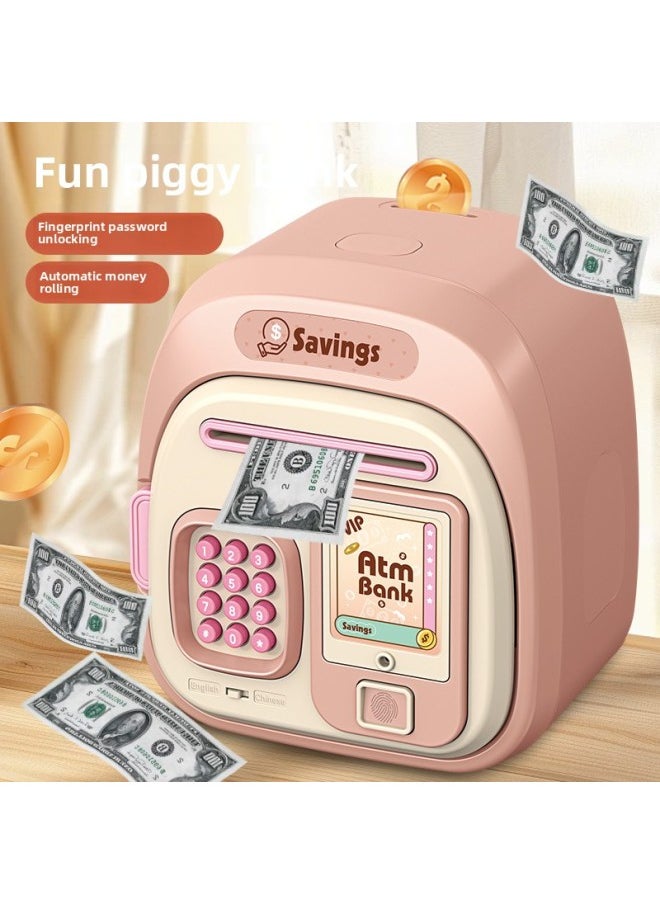 Generic Children's Piggy Bank Automatic Roll Money Large Capacity Password Box 3-10 Years Old Cultivate Saving Habits Piggy Bank Toys-Color:Pink Money Saving Lock Box  - Image 4
