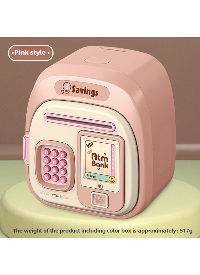 Generic Children's Piggy Bank Automatic Roll Money Large Capacity Password Box 3-10 Years Old Cultivate Saving Habits Piggy Bank Toys-Color:Pink Money Saving Lock Box  - Image 1
