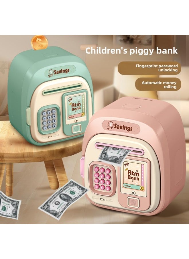 Generic Children's Piggy Bank Automatic Roll Money Large Capacity Password Box 3-10 Years Old Cultivate Saving Habits Piggy Bank Toys-Color:Pink Money Saving Lock Box  - Image 2
