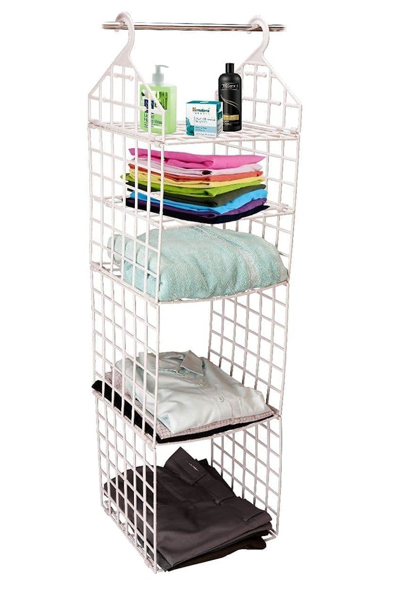 PRABODH 5 Layer Plastic Folding Clothes Wardrobe Shelves Hanging Organizer Storage Holders and Racks Dormitory Closet for Students Multi Color Pack of 1 - Image 1