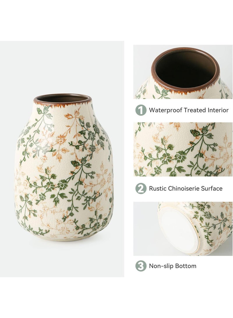 لينند الزهرية السيراميكية القديمة، Chinoiserie الزهرية الزهرية، الزهرية السيراميكية الريفية الكبيرة الزهرية للديكورات المنزلية، غرفة المعيشة، رف الكتب، المكتب، ديكور الألفية الكبرى، ديكورات Chinoiserie، ديكور توسكانا 7.8 بوصة - Image 4