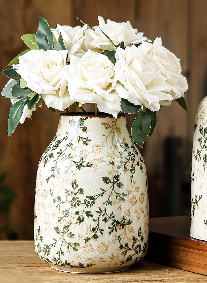 LENND Ceramic Vintage Vase, Chinoiserie Floral Vase, Rustic Ceramic Large Vases for Home Decors, Living Room, Bookshelf, Office, Grand Millennial Decor, Chinoiserie Decors, Tuscan Decor 7.8 Inch - Image 4