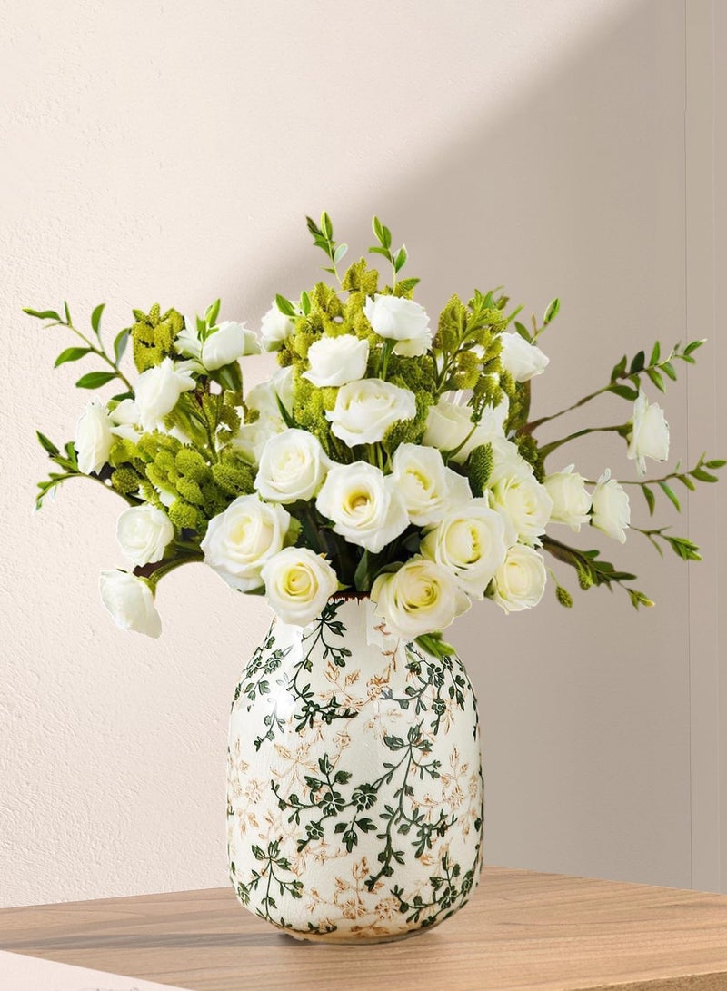 LENND Ceramic Vintage Vase, Chinoiserie Floral Vase, Rustic Ceramic Large Vases for Home Decors, Living Room, Bookshelf, Office, Grand Millennial Decor, Chinoiserie Decors, Tuscan Decor 7.8 Inch - Image 5