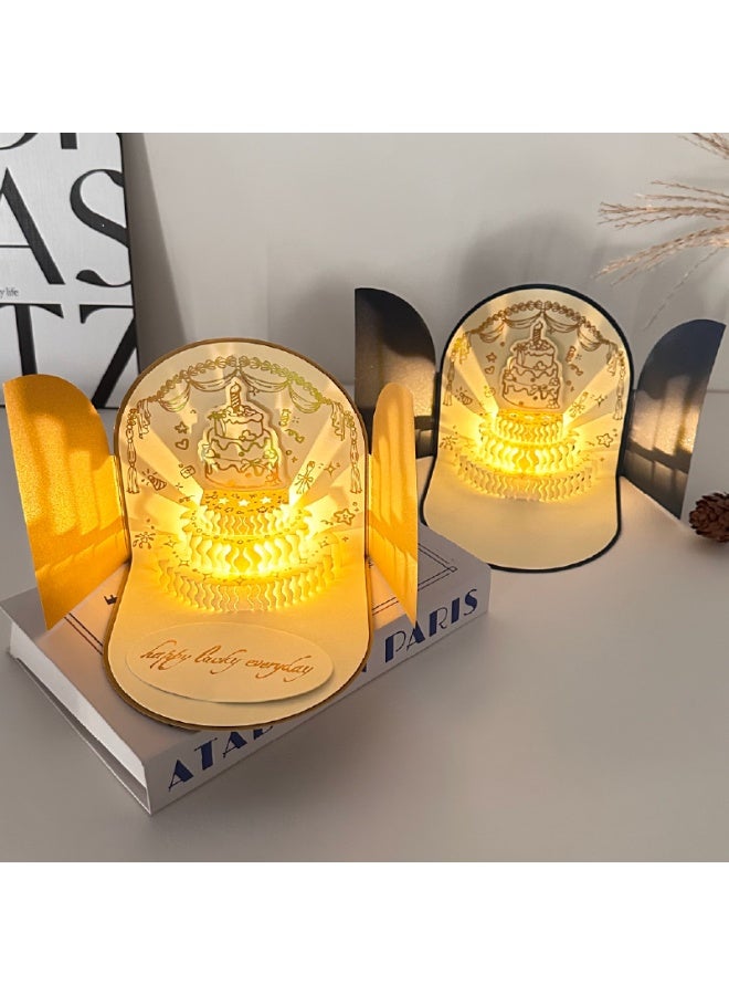 بطاقة تهنئة ثلاثية الأبعاد باللون الأزرق مع موسيقى وإضاءة LED تصميم باب مزدوج هدية مميزة لأعياد الميلاد والمناسبات - Image 1