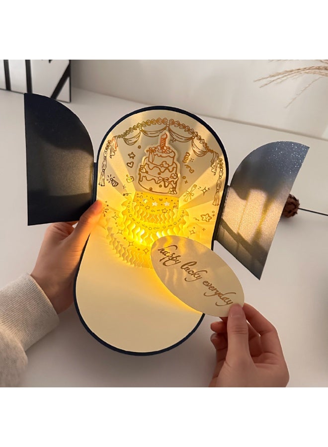 بطاقة تهنئة ثلاثية الأبعاد باللون الأزرق مع موسيقى وإضاءة LED تصميم باب مزدوج هدية مميزة لأعياد الميلاد والمناسبات - Image 3
