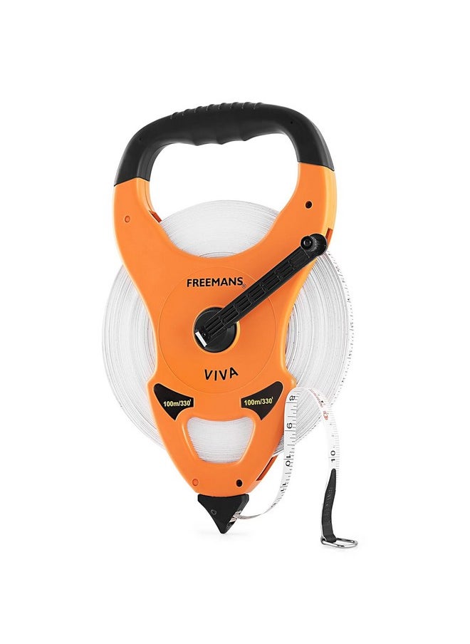 FREEMANS FREEMANS Viva Open Reel 100m:13mm Fibreglass Measuring tape - 100m/330ft With Unbreakable ABS case || Double Side Printing || Long and Durable Winding Handle For Easy Retraction and Steel End Hook  - Image 1