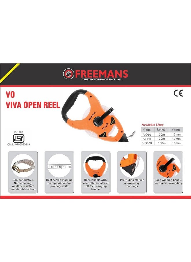 FREEMANS FREEMANS Viva Open Reel 100m:13mm Fibreglass Measuring tape - 100m/330ft With Unbreakable ABS case || Double Side Printing || Long and Durable Winding Handle For Easy Retraction and Steel End Hook  - Image 4