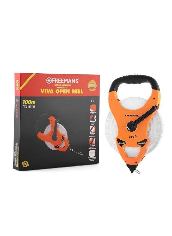 FREEMANS FREEMANS Viva Open Reel 100m:13mm Fibreglass Measuring tape - 100m/330ft With Unbreakable ABS case || Double Side Printing || Long and Durable Winding Handle For Easy Retraction and Steel End Hook  - Image 3