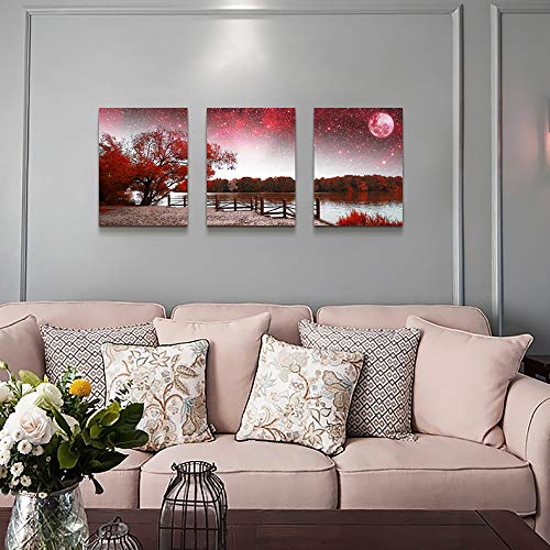 TTHYUEWS Wall Art for living room Canvas Prints bedroom Wall Decor for bathroom artwork Abstract Painting Red tree moon landscape paintings 12" x 16" 3 Pieces Modern framed office Home decorations for kitchen - Image 5