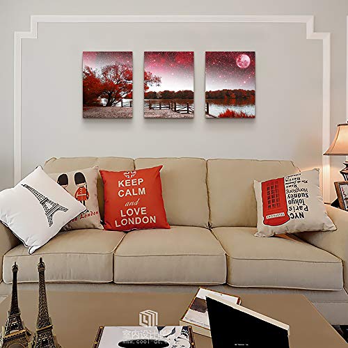 TTHYUEWS Wall Art for living room Canvas Prints bedroom Wall Decor for bathroom artwork Abstract Painting Red tree moon landscape paintings 12" x 16" 3 Pieces Modern framed office Home decorations for kitchen - Image 3