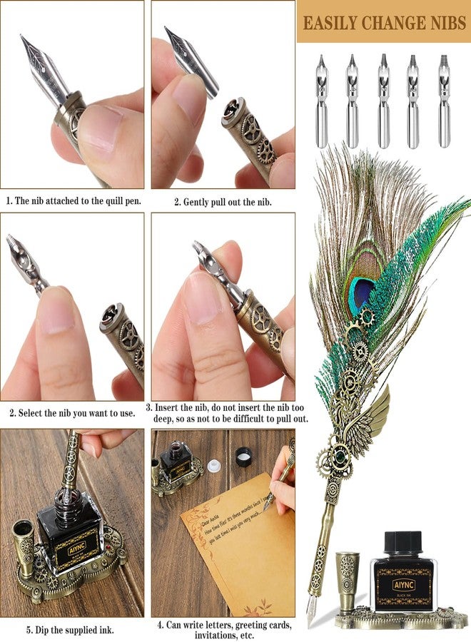 AIYNC Quill Pen and Ink Set, With Notebook Wax Seal Stamp Kit, Calligraphy Set for Writing Lovers, Valentine's Day and Birthday Gifts, Ideal for Holidays(Peacock Feather) - Image 3