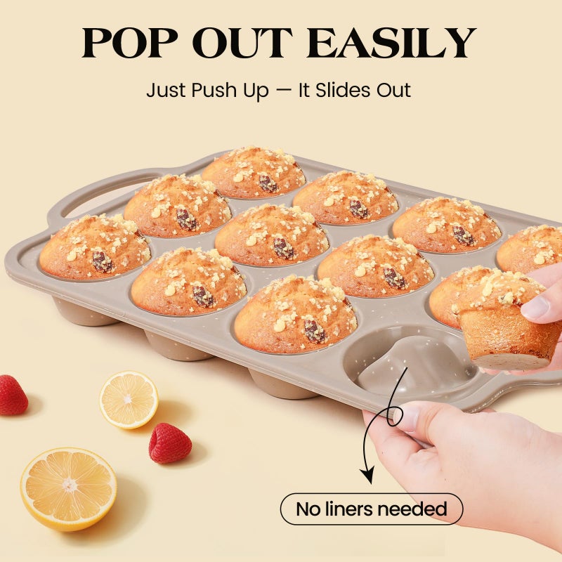 Vinino 2Pack Silicone Muffin Pans for Baking with Metal Reinforced Frame, 12 Cups Regular Size Nonstick Silicone Cupcake Pan, BPA Free Oven Dishwasher Safe Baking Mold for Muffins Cupcakes - Image 3