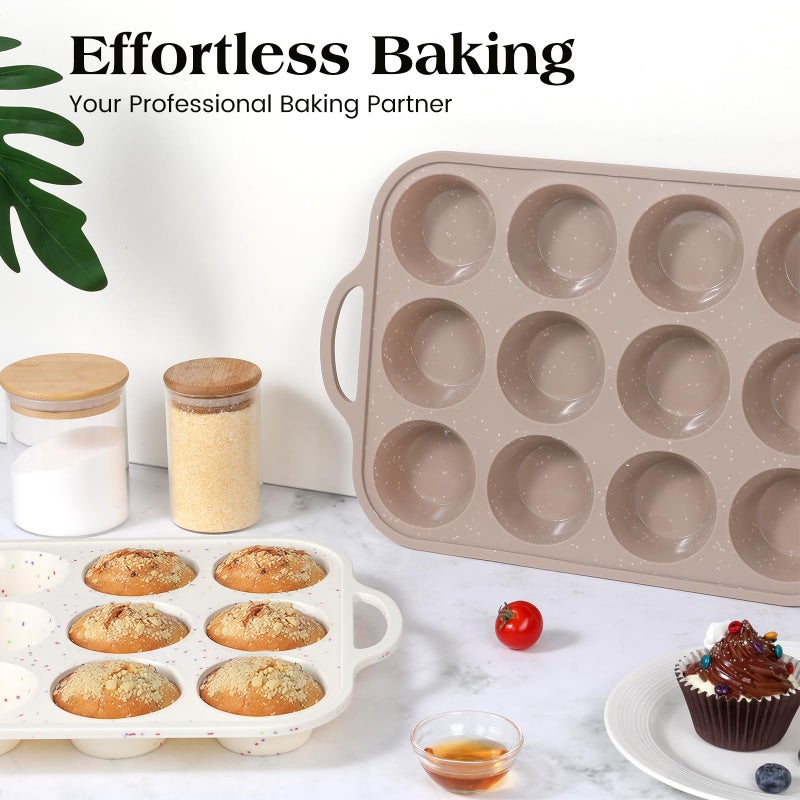 Vinino 2Pack Silicone Muffin Pans for Baking with Metal Reinforced Frame, 12 Cups Regular Size Nonstick Silicone Cupcake Pan, BPA Free Oven Dishwasher Safe Baking Mold for Muffins Cupcakes - Image 5