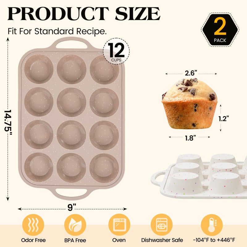 Vinino 2Pack Silicone Muffin Pans for Baking with Metal Reinforced Frame, 12 Cups Regular Size Nonstick Silicone Cupcake Pan, BPA Free Oven Dishwasher Safe Baking Mold for Muffins Cupcakes - Image 4