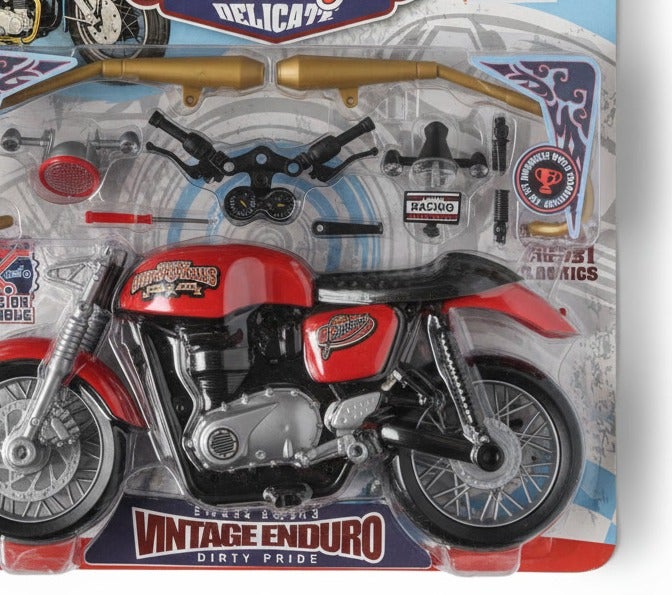 OMG Vintage Motorcycle Assembly Toy Set for Kids – DIY Motorbike Model Kit with Accessories, Creative Building Toy, Red/Black - Image 5