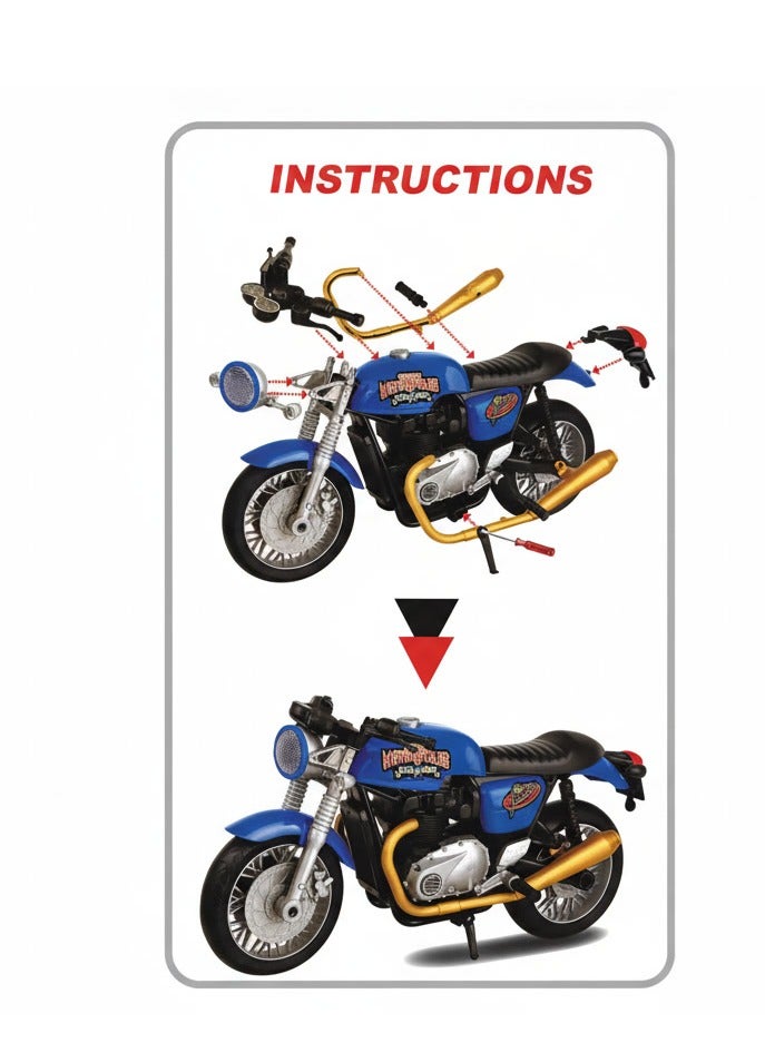 OMG Vintage Motorcycle Assembly Toy Set for Kids – DIY Motorbike Model Kit with Accessories, Creative Building Toy, Red/Black - Image 4