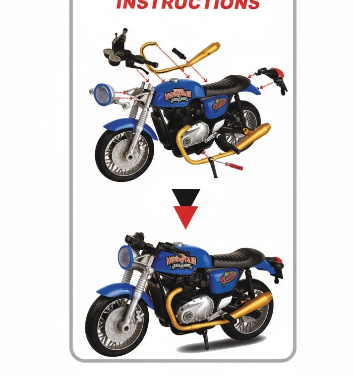 OMG Vintage Motorcycle Assembly Toy Set for Kids – DIY Motorbike Model Kit with Accessories, Creative Building Toy, Red/Black - Image 3