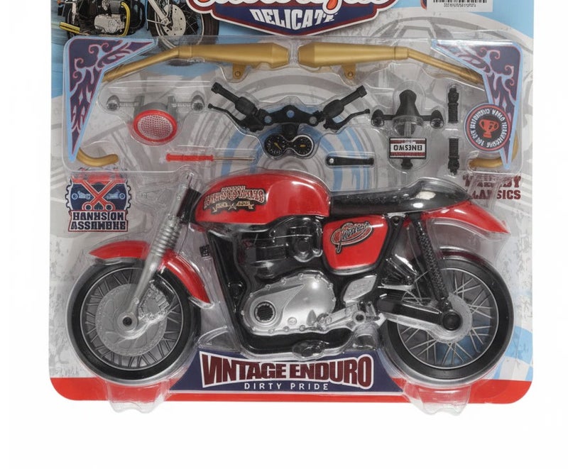 OMG Vintage Motorcycle Assembly Toy Set for Kids – DIY Motorbike Model Kit with Accessories, Creative Building Toy, Red/Black - Image 2