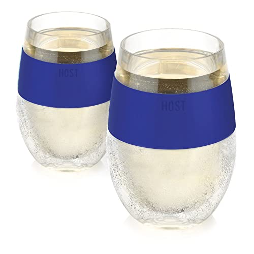 Host Host Wine Freeze Cup Set of 2  Plastic Double Wall Insulated Drink Cup Freezable Vacuum Insulated Wine Glasses 85 oz Blue