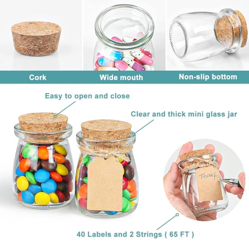 Ritayedet 40 Pack Glass Favor Jars with Cork Lid, 3.4 oz Small Glass Bottles for Wedding Favor, Baby Shower, Party Favor, Gift Jars for Candy, Bonus Twine and Labels - Image 5
