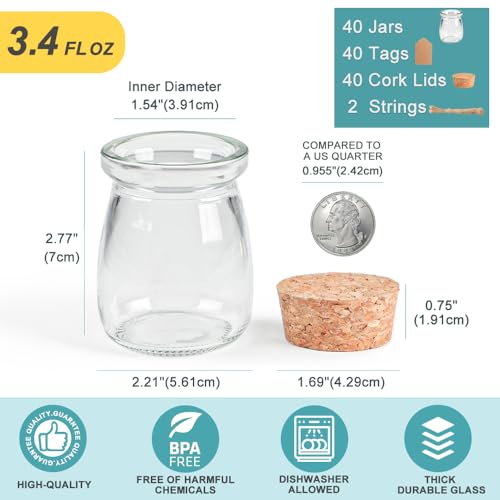 Ritayedet 40 Pack Glass Favor Jars with Cork Lid, 3.4 oz Small Glass Bottles for Wedding Favor, Baby Shower, Party Favor, Gift Jars for Candy, Bonus Twine and Labels - Image 3