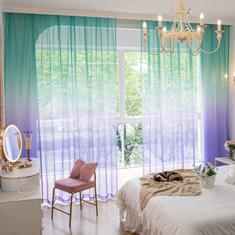 MIANBO MIANBO Windows Gradient Color Sheer Curtains 84 Inches Length 2 Panels Sheer Curtain Panel Basic Rod Pocket for Bedroom Living Room Children Room Kitchen Yard 