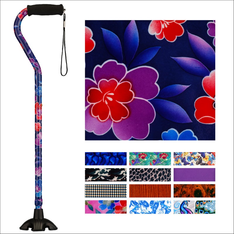 Nova Joy Designer Offset Quad Cane for Seniors - Unisex Adjustable Lightweight Walking Aid with Foam Handle, Wrist Strap and Anti-Rattle Lock - Essential Mobility Support - Maui Flowers - Image 1