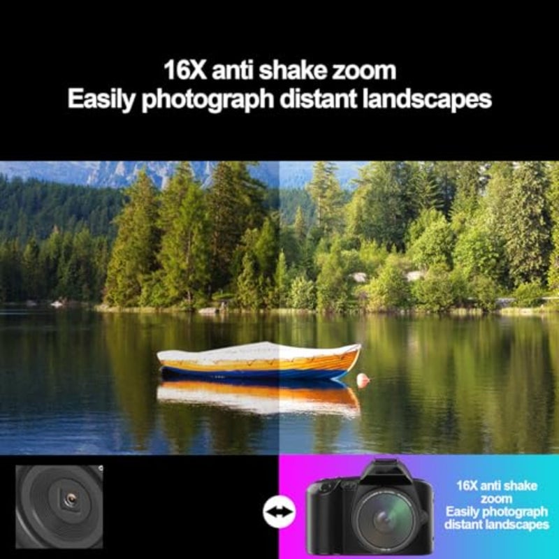 4K 64MP Digital Camera, 3 Inch 16x Digital Zoom Anti Shake Vlogging Camera, 4800mAh Dual Lens Night Vision Vedio Camera with Filters, Memory Card 128G - Image 4