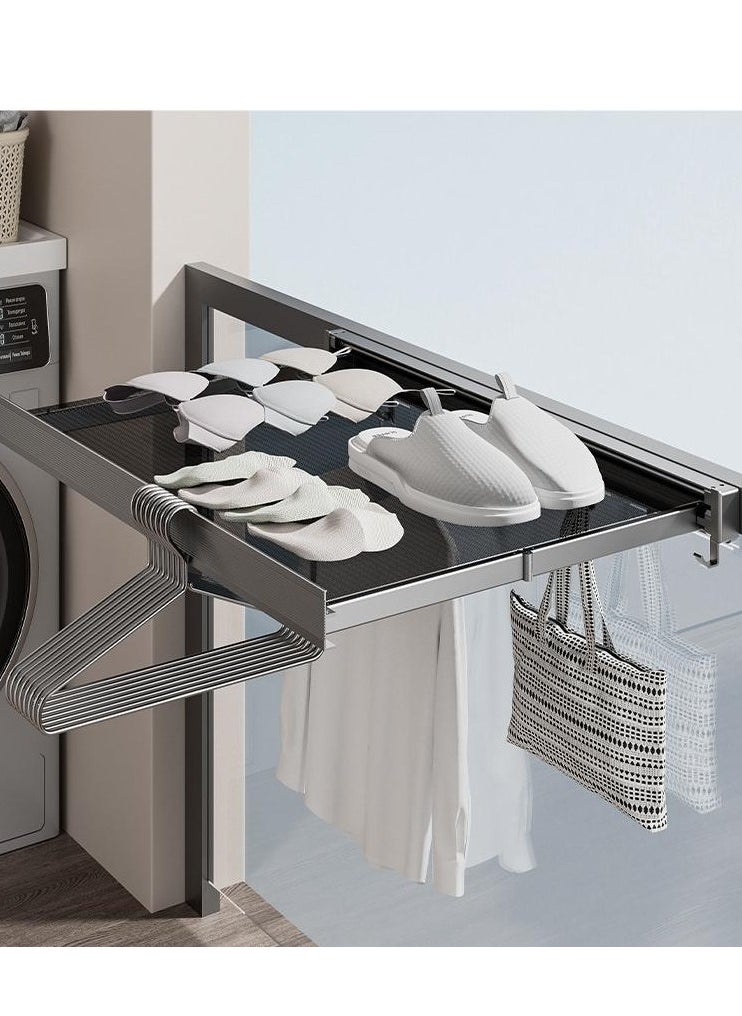 SYOSI - Wall Mounted Drying Rack with Net Retractable Foldable Clothes Drying Rack Laundry Drying Rack Lay Flat to Dry Thickened Aluminum Collapsible Rack for Shoes Socks Underwear No Punching Required - Image 1