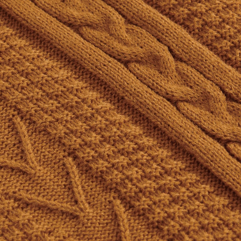 Longhui bedding Burnt Orange 50 x 63 Inches Acrylic Cable Knit Sherpa Throw Blanket - Thick, Soft, Big, Cozy Knitted Fleece Blankets for Couch, Sofa, Bed - Large Coverlet All Season - Image 3