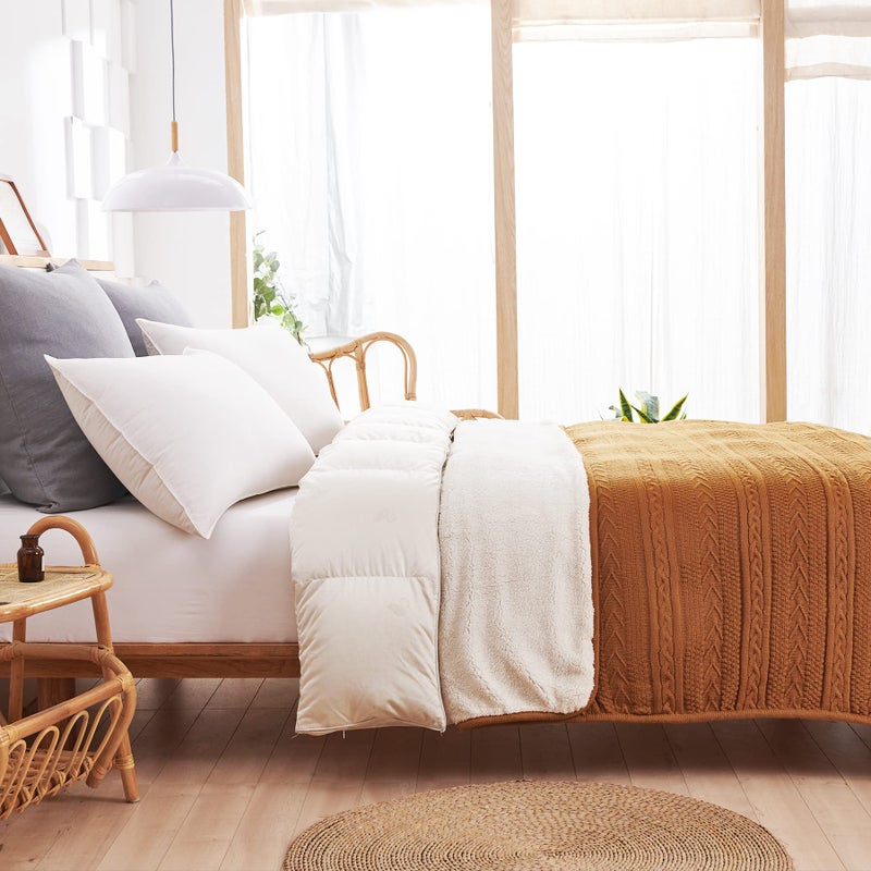 Longhui bedding Burnt Orange 50 x 63 Inches Acrylic Cable Knit Sherpa Throw Blanket - Thick, Soft, Big, Cozy Knitted Fleece Blankets for Couch, Sofa, Bed - Large Coverlet All Season - Image 4