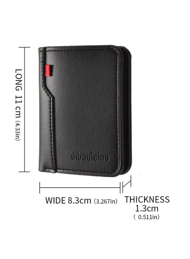MUMO Vertical Slim Leather Bifold Wallet for Men,Fit 6-8 Cards,ID Window with Simplified Bill Compartment for Men & Women (Black) - Image 2