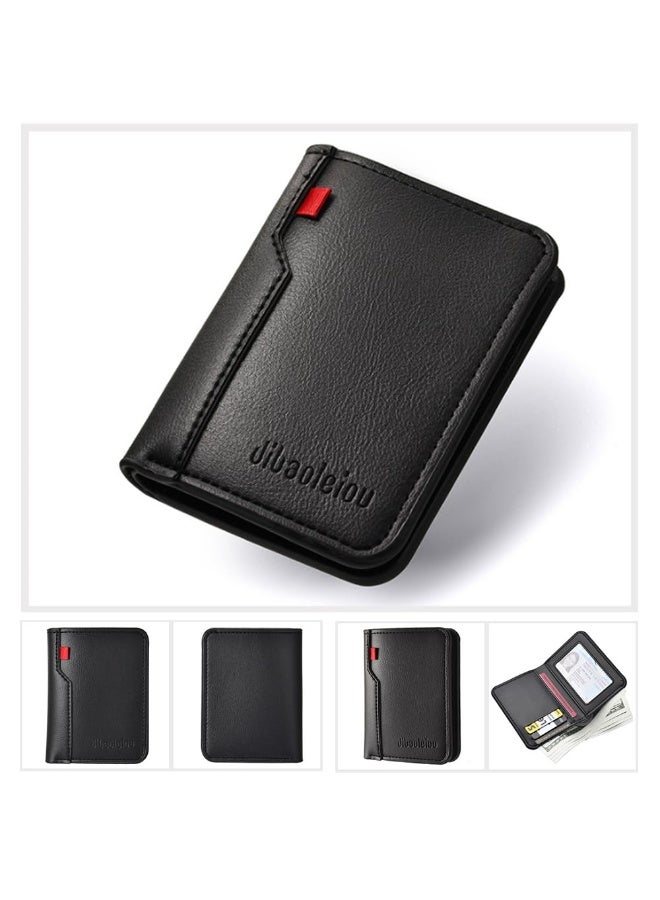 MUMO Vertical Slim Leather Bifold Wallet for Men,Fit 6-8 Cards,ID Window with Simplified Bill Compartment for Men & Women (Black) - Image 4