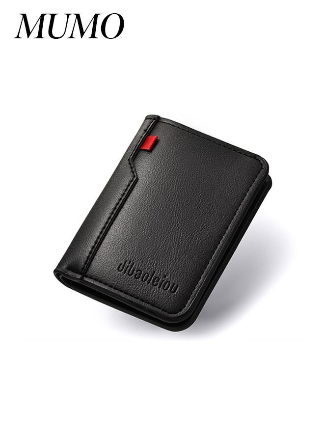 MUMO Vertical Slim Leather Bifold Wallet for Men,Fit 6-8 Cards,ID Window with Simplified Bill Compartment for Men & Women (Black) - Image 1