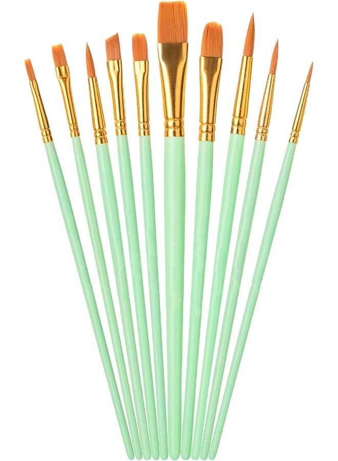 10 Pcs Round Pointed Tip Paintbrushes Nylon Hair Artist Acrylic Paint Brushes for Acrylic Oil Watercolor, Face Nail Art, Miniature Detailing & Rock Painting,Light Green - Image 1