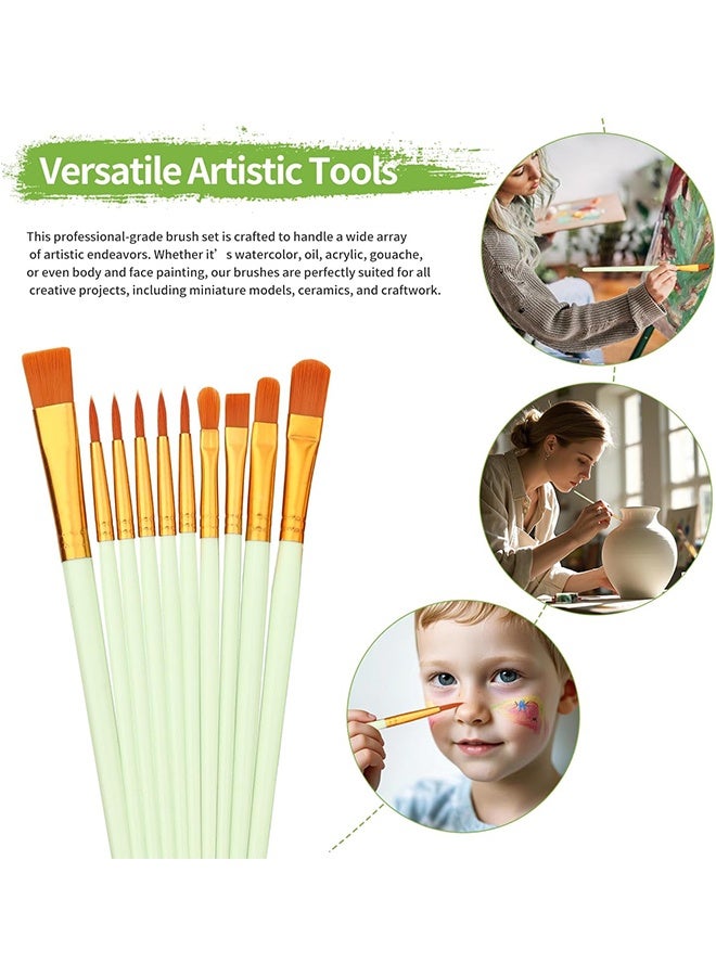 10 Pcs Round Pointed Tip Paintbrushes Nylon Hair Artist Acrylic Paint Brushes for Acrylic Oil Watercolor, Face Nail Art, Miniature Detailing & Rock Painting,Light Green - Image 3