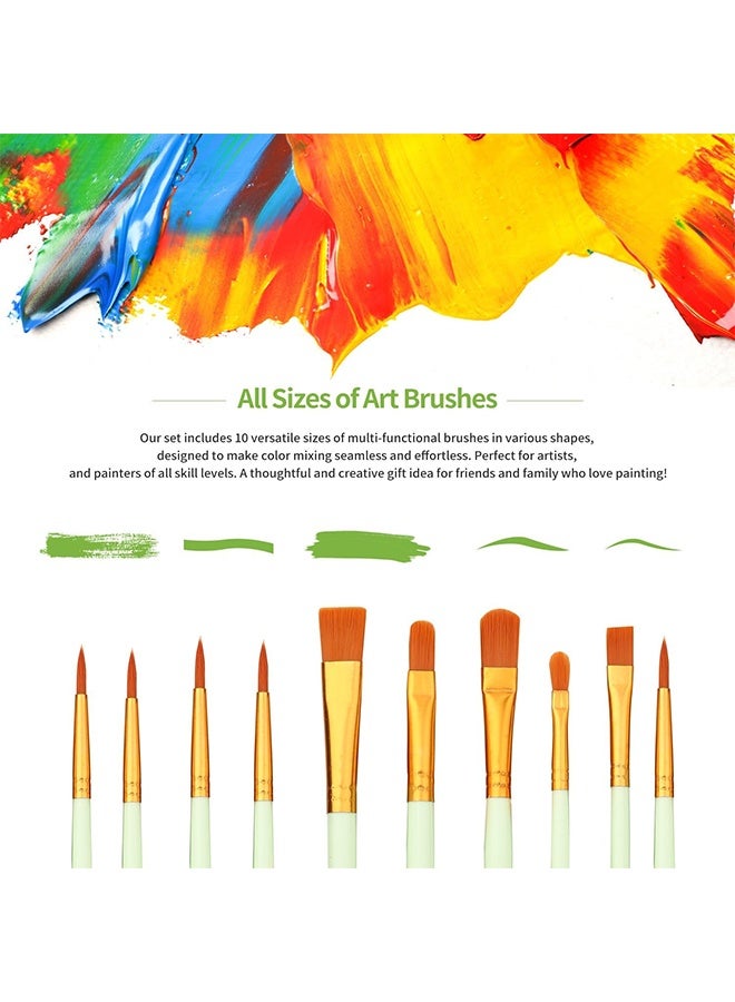 10 Pcs Round Pointed Tip Paintbrushes Nylon Hair Artist Acrylic Paint Brushes for Acrylic Oil Watercolor, Face Nail Art, Miniature Detailing & Rock Painting,Light Green - Image 2