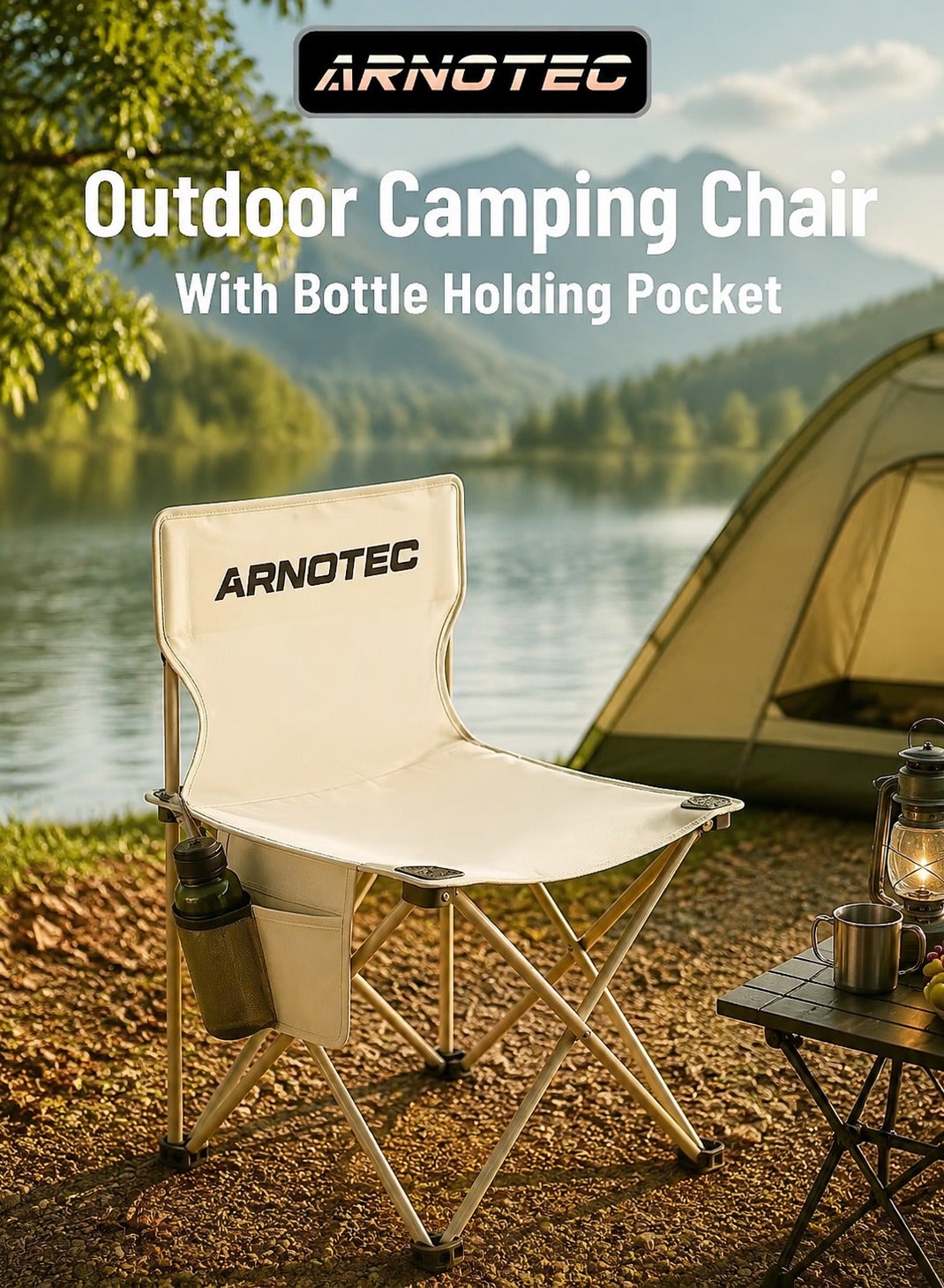 Portable Camping Chair, Outdoor Folding Chair for Adults with Side Pocket & Carry Bag, 600D Oxford Fabric, Lightweight & Sturdy for Beach, Fishing, Picnic, Hiking
