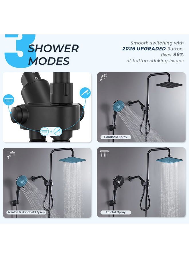 Ryamen Dual Shower Head Combo, Black 8'' High Pressure Rain/Rainfall Shower Head,5 Settings Adjustable Handheld Showers,with 15" Height Adjustable Slide Bar,Holder/59'‘ Hose - Image 3
